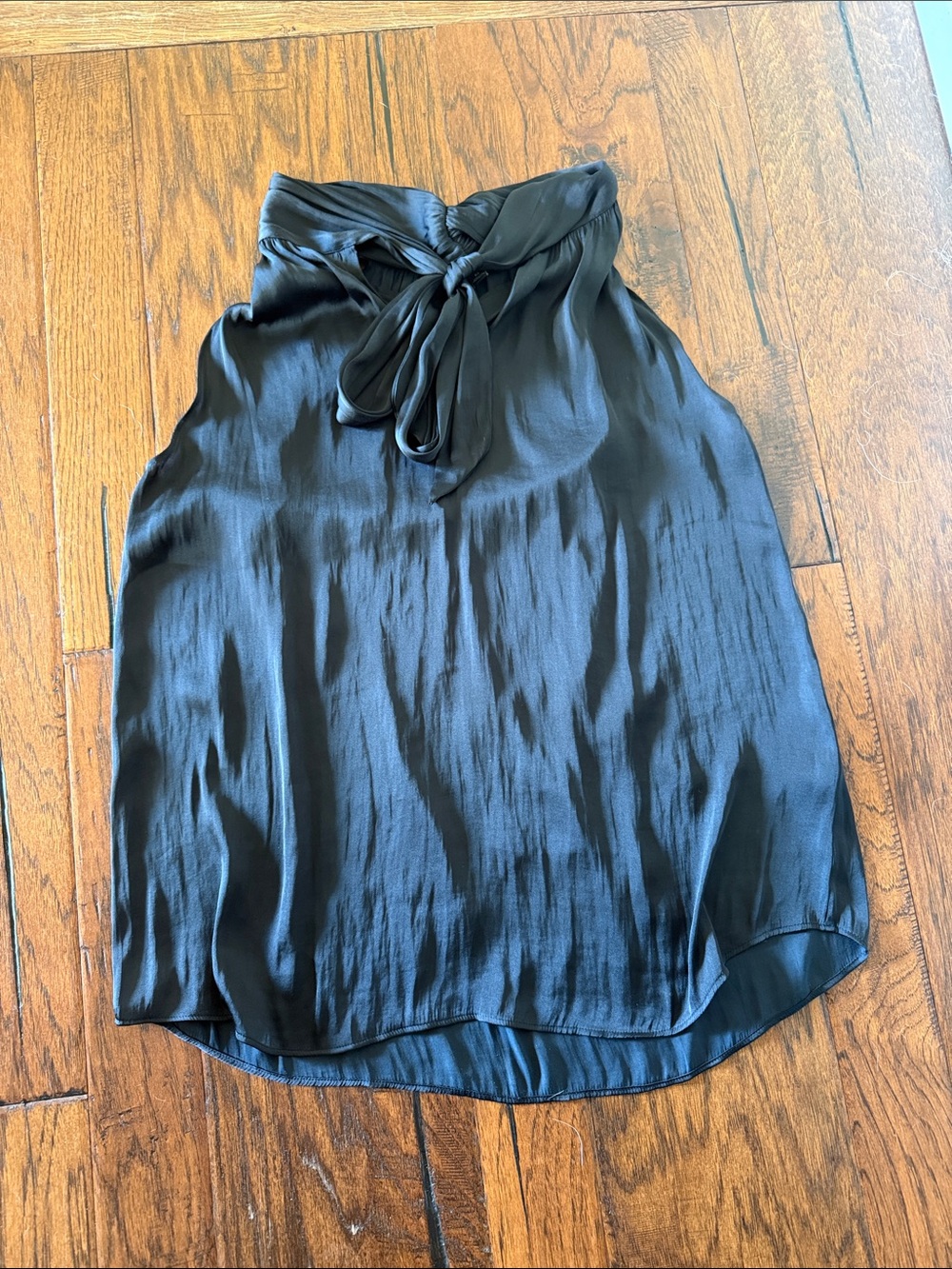 Banana Republic Black Satin Sleeveless Top with Front Tie